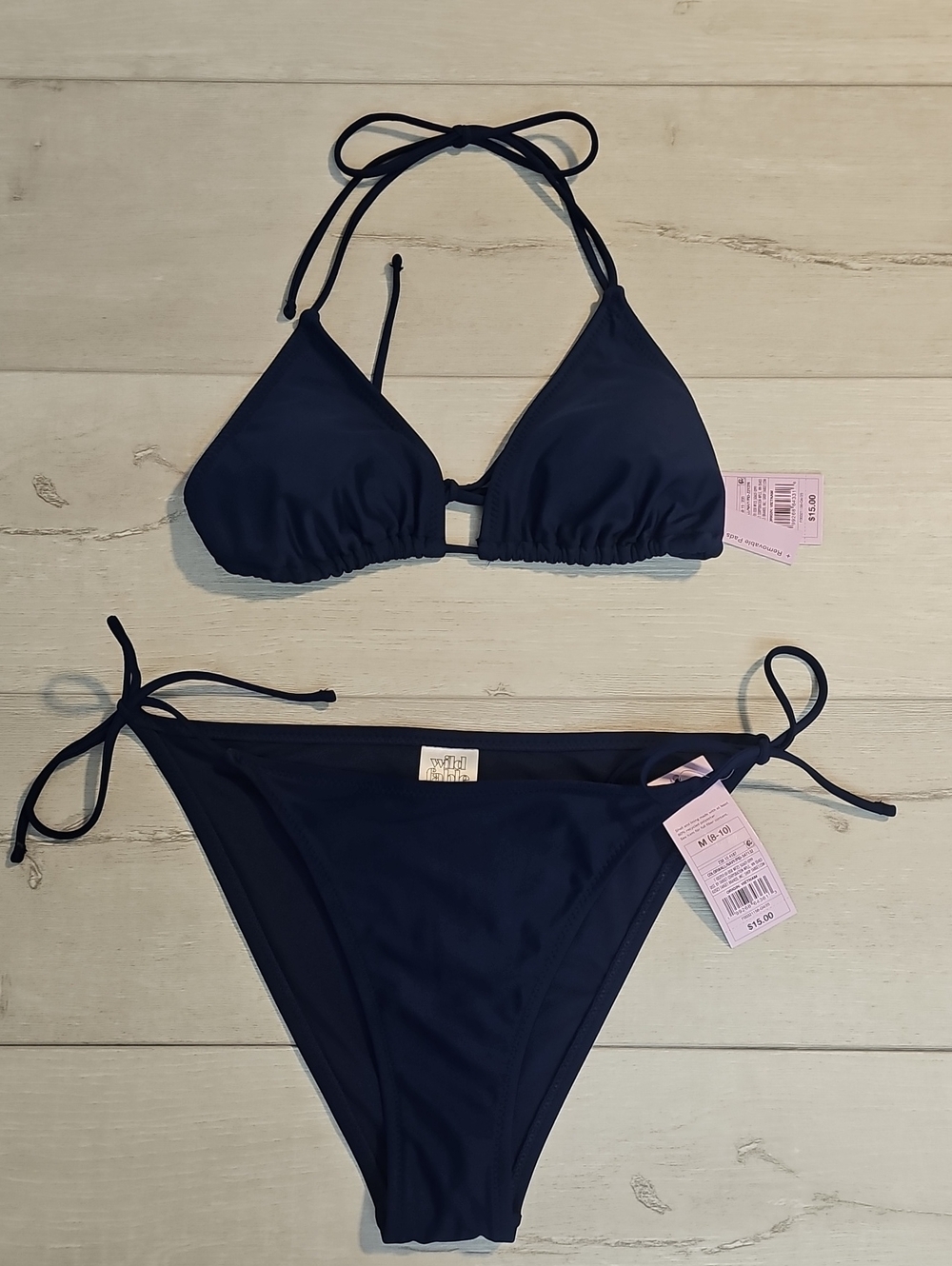 Wild Fable Woman's M Classic Navy Triangle Tie Bikini Set